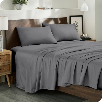 400 Thread Count Organic Cotton Sateen Grey 3 Piece Twin Bed Sheet Set ...