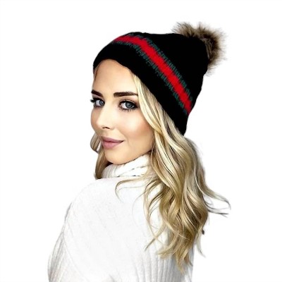 Women's Chic & Cozy Striped Pom-Pom Beanie - ShannAgains Jewels