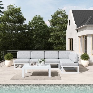 LayinSun 6-Piece Large Outdoor Modular L-Shaped Sectional Set with Coffee Table - 1 of 4