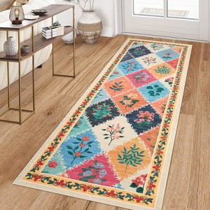 Nasitip Low Pile Botanical Floral Area Rug:Geometry-Stripe,Easy-Clean, Skid-Resistant Washable Carpet for Living Room, Bedroom - 1 of 4