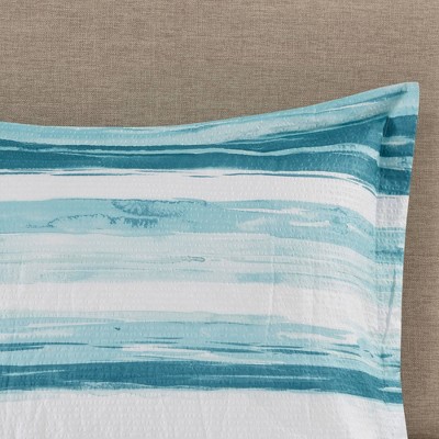 Aqua Microfiber Reversible Full Comforter Set with Channel Stitch