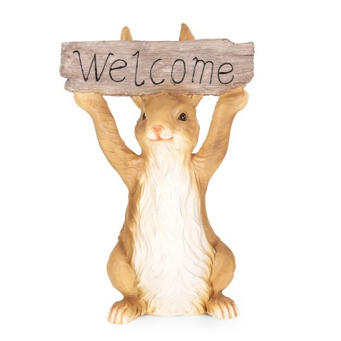 23.75" Concrete Corneu Outdoor Rabbit Garden Statue - White and Brown - Christopher Knight Home - image 1 of 4