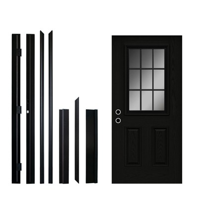 PexFix Fiberglass Entry Door 6-9/16 Vinyl Frame 9 Lite Frosted Glass Front Door Front Entrance Right Hand Inswing Black Wooden Grain Door