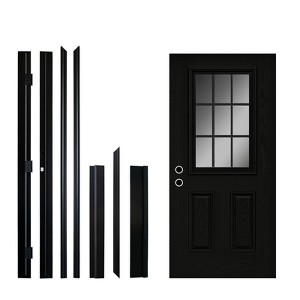 PexFix Fiberglass Entry Door 6-9/16 Vinyl Frame 9 Lite Frosted Glass Front Door Front Entrance Right Hand Inswing Black Wooden Grain Door - 1 of 4