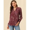 Allegra K Women's Floral Loose V Neck Long Sleeve Button-Up Shirt - 3 of 4