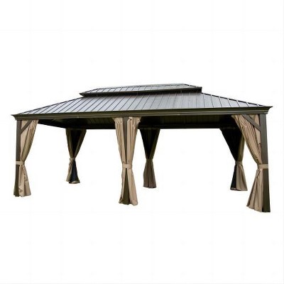WhizMax 12'x20' Hardtop Gazebo,Outdoor Aluminum Frame Canopy with Galvanized Steel Double Roof with Curtains and Netting (Brown)