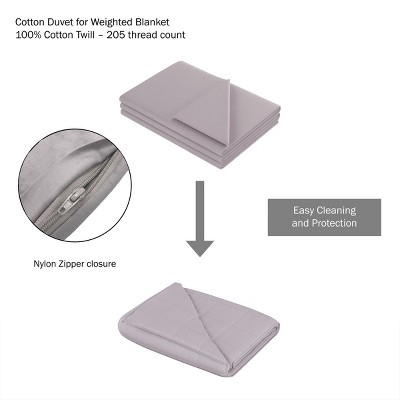 Gray Cotton Weighted Throw Blanket Cover with Zipper Closure
