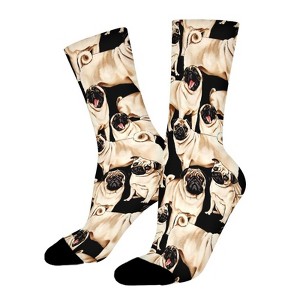Cute Pugs Patten Women Printed Crew Socks Funny Funky Socks Soft Polyester Novelty Gifts for Artists Men - 1 of 1