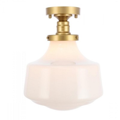 Elegant Lighting Lyle 1 light Brass and frosted white glass Flush mount
