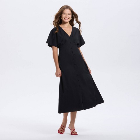 Женские платья A New Day Women's Short Sleeve Button-Down Flared Midi A-Line Dress - A New Day™ Black XS