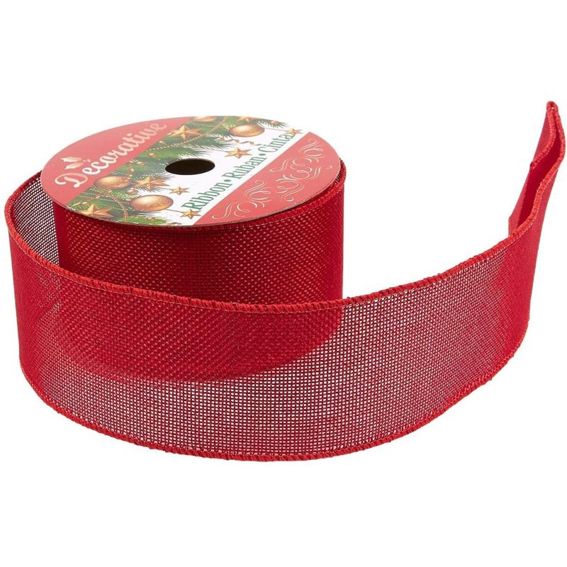 Juvale 2 Pack Red Burlap Ribbons for Arts and Crafts, Christmas Holiday Décor, 30 Feet, 2 of 4