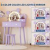 Bear-Shaped Kids Vanity Set with Lights, Wooden Makeup Desk & Stool, Princess Toddler Play Vanity Table for Bedroom, Perfect for Little Girls - 3 of 4