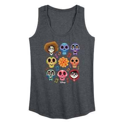 Women's Coco Musical Skulls Graphic Racerback Tank - Heather Charcoal - Small
