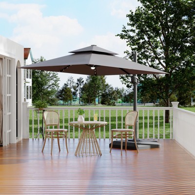 10' x 10' Heavy Duty Square Solar Cantilever Umbrella, 2-Tier Aluminum  Outdoor Patio Umbrella with Weighted Base 360-Degree Rotation for Backyard