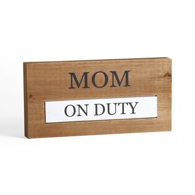 Lakeside Wooden Tabletop Sign with Reversible Flip Plaque - On Duty or Off Duty