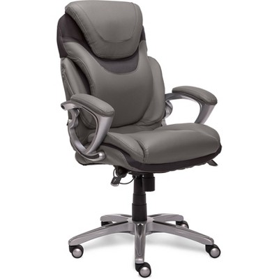 Gray Leather Executive Office Chair with Lumbar Support