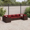vidaXL Patio Lounge Set - 7-Piece Brown Poly Rattan Sectional Sofa with Cushions for Garden, Patio, Deck, Outdoor Area - 2 of 4