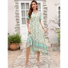 Coolmee Women's Boho  Dress High Waisted Beach Short Sleeve Dress Casual Floral V Neck Maxi Dress - 3 of 4