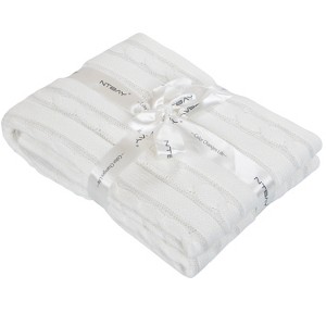 Cotton Cable Knit Toddler Blanket, Super Soft Warm Breathable Baby Blanket - NTBAY - 1 of 4