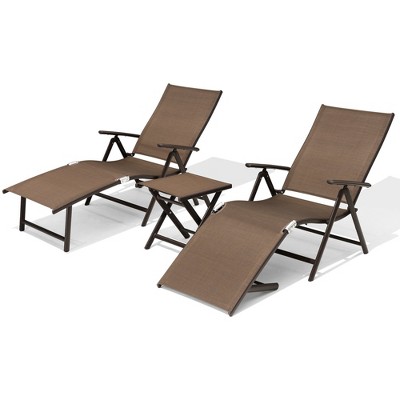 Pellebant Outdoor Aluminum Adjustable Folding Chaise Lounge Chairs and Foldable Side Table