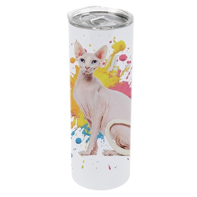100 North 20 Ounce Stainless Steel On the Go Travel Tumbler With Push Top Lid, Sphynx Cat Paint Splatter