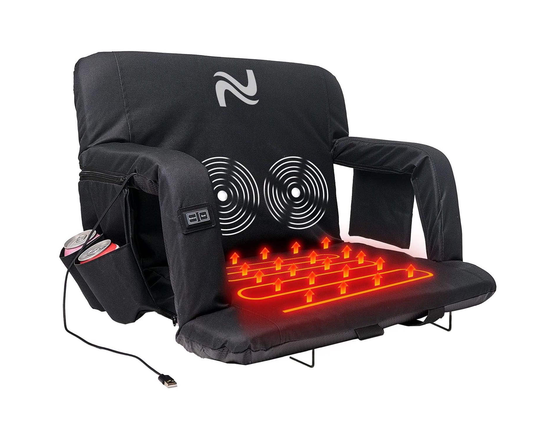 DoCred Heated Massage Stadium Seats, 6 Reclining Position Bleacher Seat with Back & Arm Support, 3 Levels of Heat&Massage