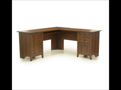 Washington Cherry Wood Corner Desk with Drawers and Keyboard Tray