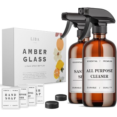 LiBa Amber Glass Spray Bottles 2 Pack, 14 oz Refillable Empty Spray Bottle for Cleaning