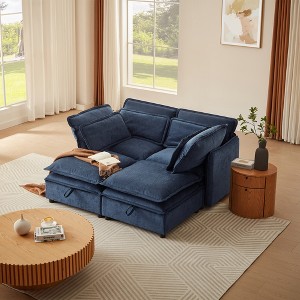 65.35" Double-Layer Cushion Modular Sofa Bed with Built-in Storage & 4 Cushions, Freely Combinable - 1 of 4