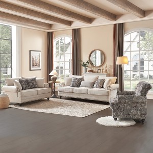 Piece Living Room Set, Modern Farmhouse Chenille Sofa and Loveseat with Nailhead Trim, Floral Accent Chair - 1 of 4