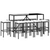 vidaXL Patio Bar Set Outdoor Garden Table with Stool with Cushions Poly Rattan - Black 70.9" Table Length 10 Piece - 3 of 4
