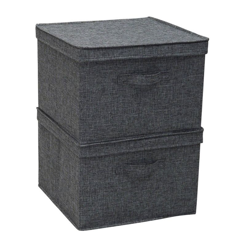 Household Essentials Set of 2 Square Storage Boxes with Lids Graphite Linen, 4 of 9