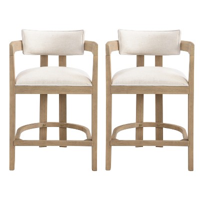 GDFStudio Stowe Upholstered 26" Rubberwood Counter Stool with Footrest (Set of 2)