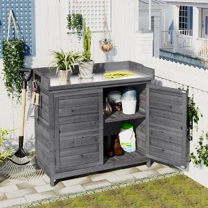 39"W Wooden Potting Bench Table, Patio Garden Workstation with 2-Tier Shelves and Side Hook - ModernLuxe - 1 of 4