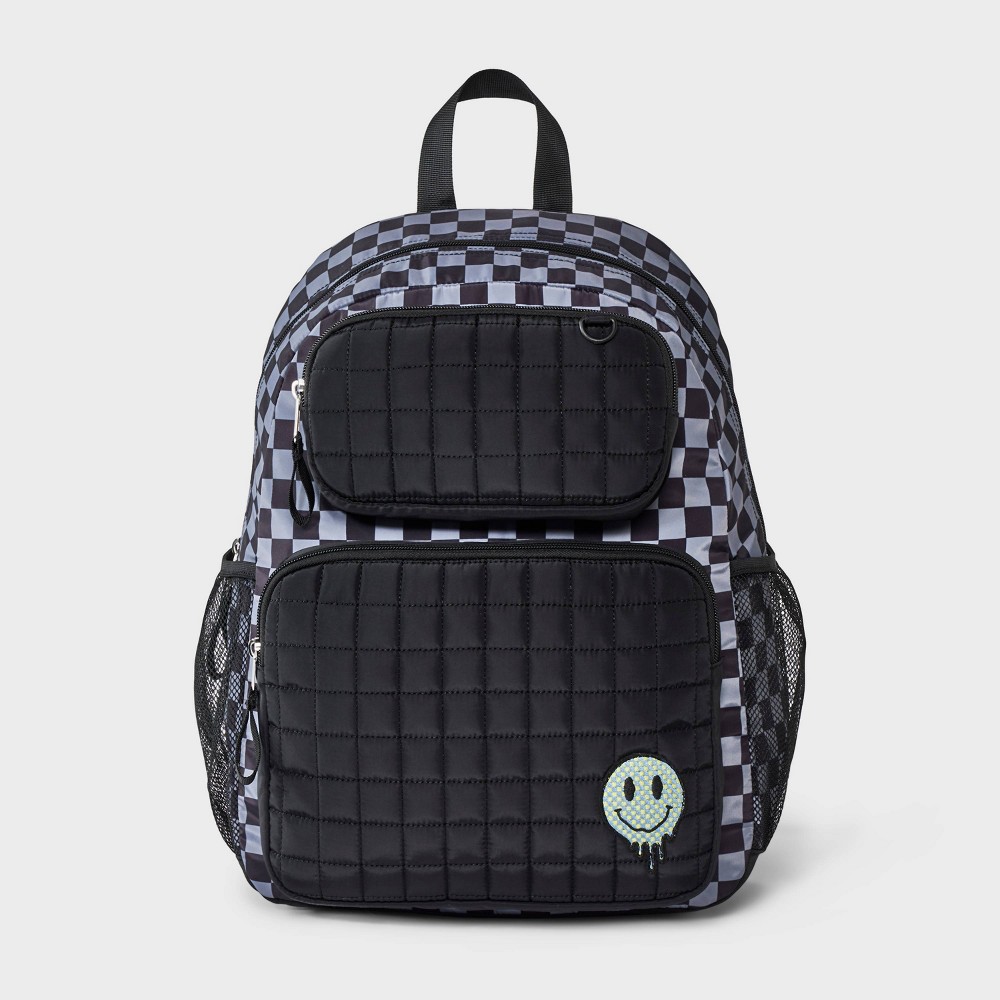 Boys' 16" Two Pocket Checkered Backpack - Cat & Jack™ Black/Gray