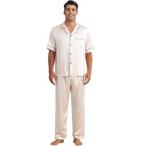 INSPIRE CHIC Men's Button Down Short Sleeve Casual Satin Pajamas Sets 2 Pieces - 1 of 4