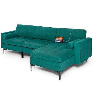 Costway Modular L-shaped Sectional Sofa w/ Reversible Chaise & 2 USB Ports Teal - 1 of 4