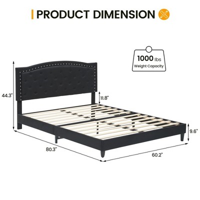 Full/Queen Size Bed Frame with Adjustable Headboard