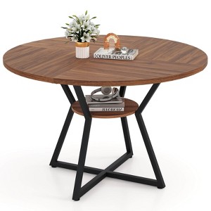 Costway 47” Round Dining Table for 4 with Storage Shelf, Wooden Tabletop, Metal Base - 1 of 4