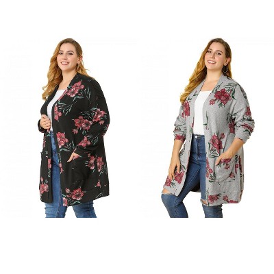 Agnes Orinda Women's Plus Size Lightweight Casual Long Sleeve Floral Soft Knit Cardigans