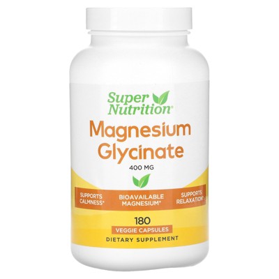 Super Nutrition Magnesium Glycinate, 180 Veggie Capsules (133 mg Per Capsule)