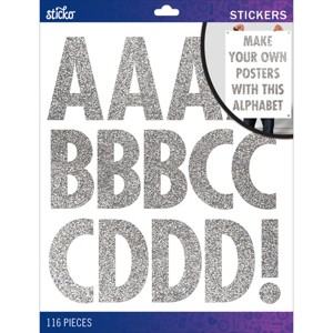 Sticko Alphabet Stickers - Futura Regular XL, Silver Glitter, 116pcs - 1 of 1