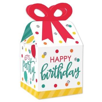 Big Dot of Happiness Colorful Happy Birthday - Square Favor Gift Boxes - Birthday Party Bow Boxes - Set of 12