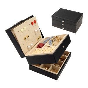 Unique Bargains 2 Layers PU Leather Jewelry Organizer Storage Case - 1 of 4