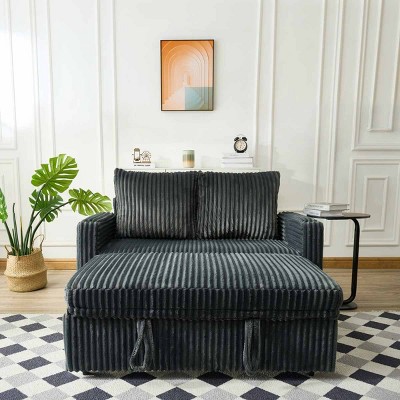 53" Modern Corduroy Sleeper Sofa with 2 Pillows, Modern Recliner Lounge Chair, Pull-Out Sofa Bed for Living Room or Apartment–The Pop Home