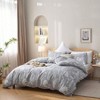 Set of 3 Queen Duvet Cover White Botanical Gray with Zipper 2 Pillow Cases - 4 of 4