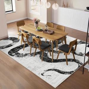 Modern Washable Area Rug, Abstract Print Floor Cover with Non Slip Backing, Low Pile Stain Resistant Indoor Carpet for Bedroom - 1 of 4