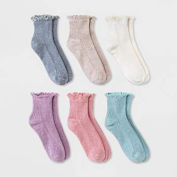 Women's 6pk Lettuce Edge Ankle Socks - A New Day™ Black/White/Gray 4-10