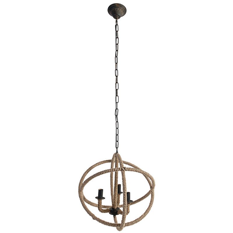 A & B Home 20.5" Decorative Tan and Black Cade 3-Light Roped and Metal Hanging Chandelier, 1 of 2