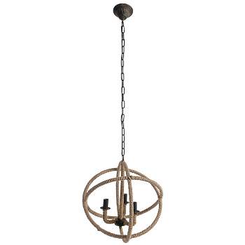 A & B Home 20.5" Decorative Tan and Black Cade 3-Light Roped and Metal Hanging Chandelier